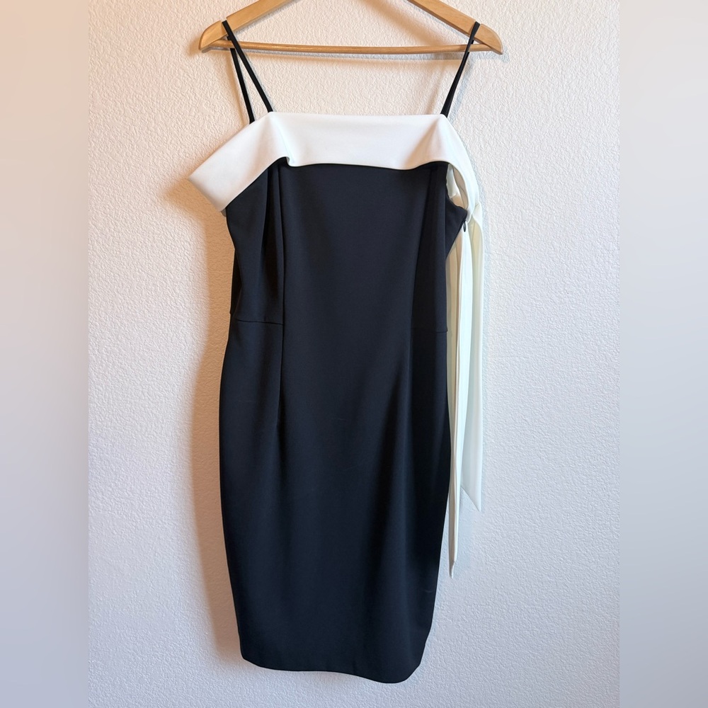 NWT White House Black Market Off Shoulder Dress Size 12 Black White Elegant